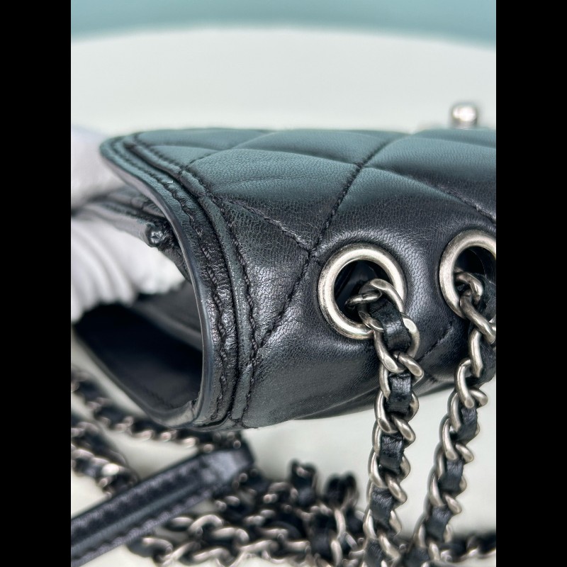 Chanel 黑銀羊皮woc信封肩背包斜背包-6