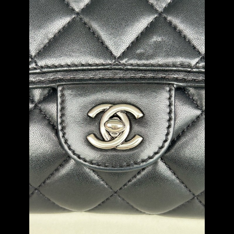 Chanel 黑銀羊皮woc信封肩背包斜背包-7