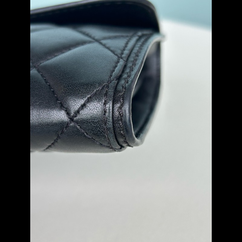 Chanel 黑銀羊皮woc信封肩背包斜背包-8