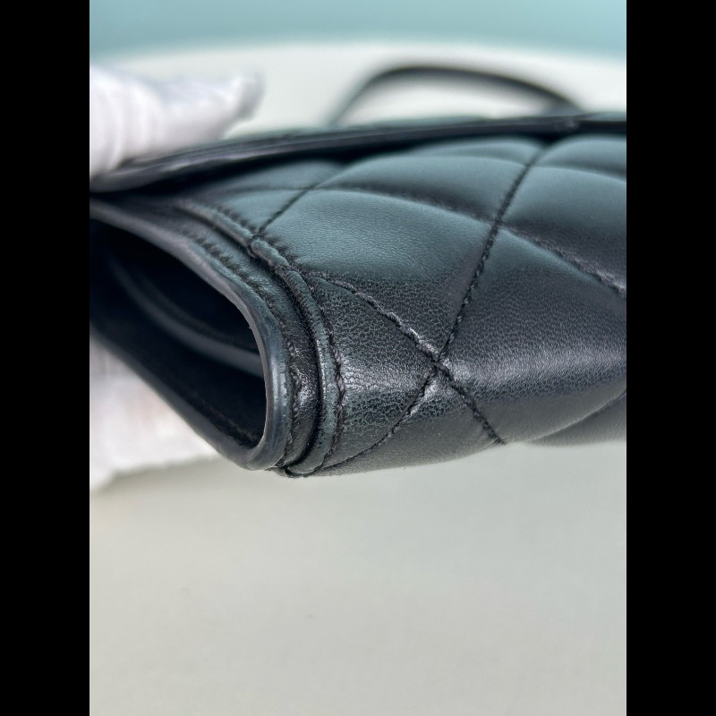 Chanel 黑銀羊皮woc信封肩背包斜背包-9