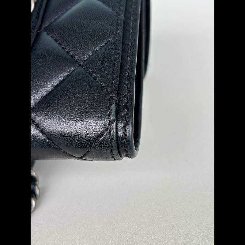 Chanel 黑銀羊皮woc信封肩背包斜背包-11