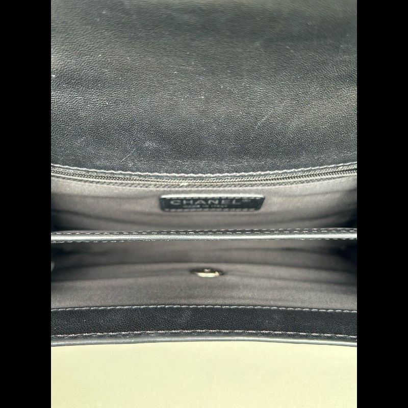 Chanel 黑銀羊皮woc信封肩背包斜背包-14