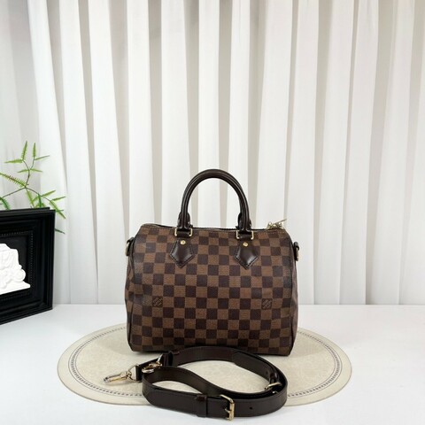 LV speedy25經典棕棋盤格手提包 可拆卸肩帶