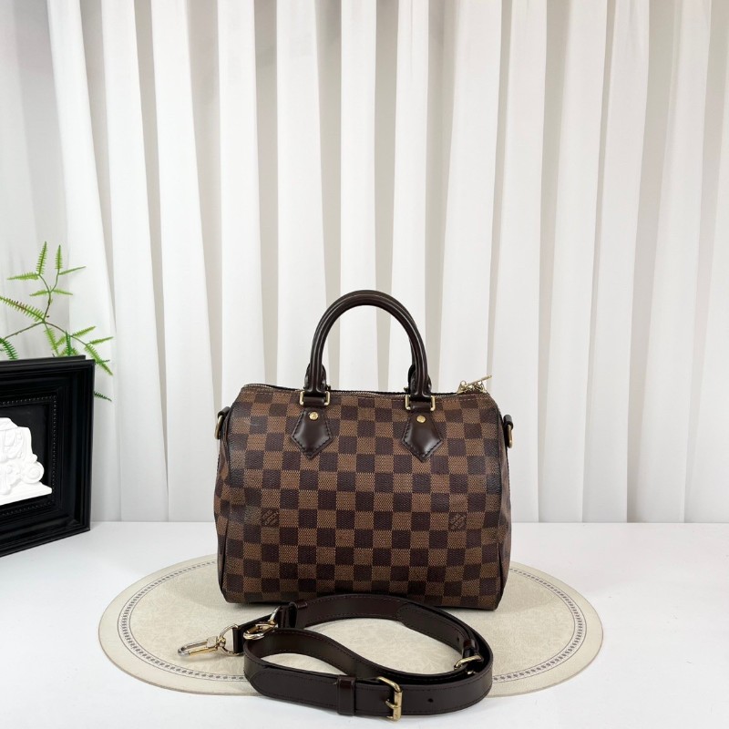 LV speedy25經典棕棋盤格手提包 可拆卸肩帶-0