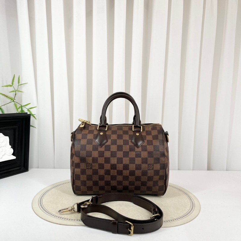 LV speedy25經典棕棋盤格手提包 可拆卸肩帶-1
