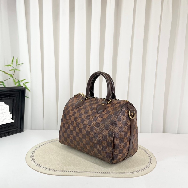 LV speedy25經典棕棋盤格手提包 可拆卸肩帶-4