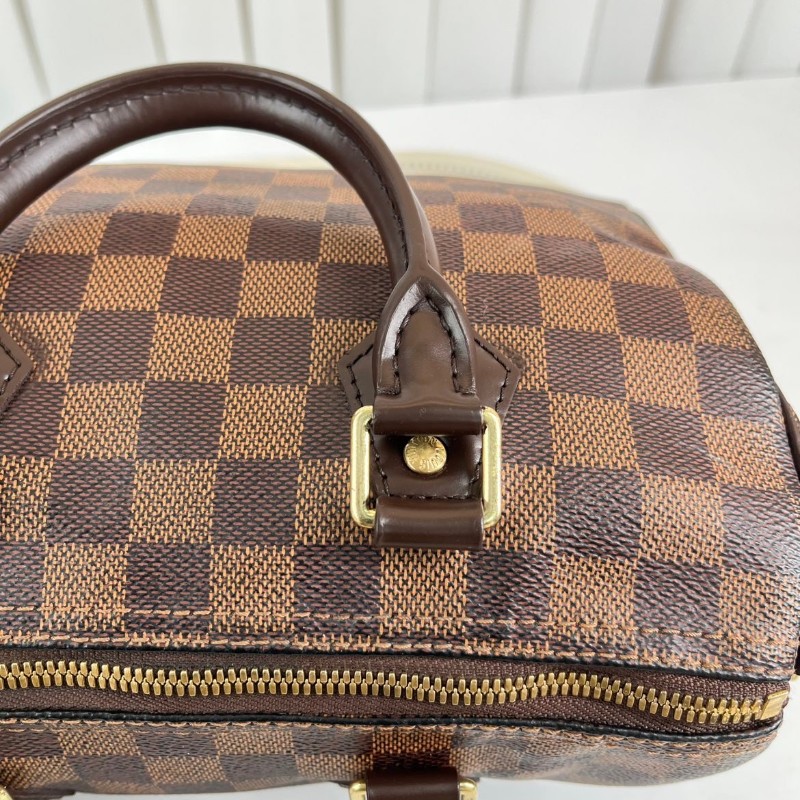 LV speedy25經典棕棋盤格手提包 可拆卸肩帶-9