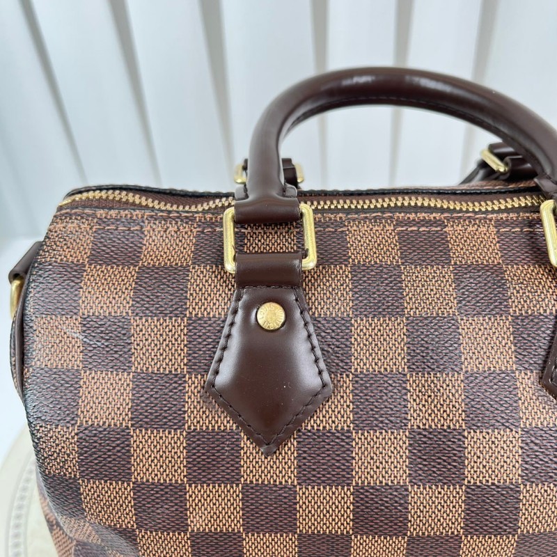 LV speedy25經典棕棋盤格手提包 可拆卸肩帶-15