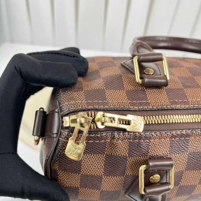 LV speedy25經典棕棋盤格手提包 可拆卸肩帶-19