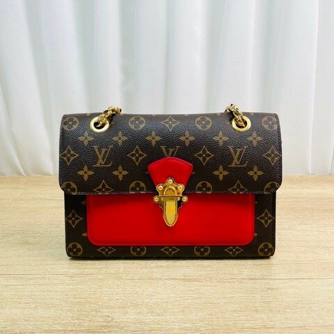 LV victoire維多利亞老花拼紅色鏈條包