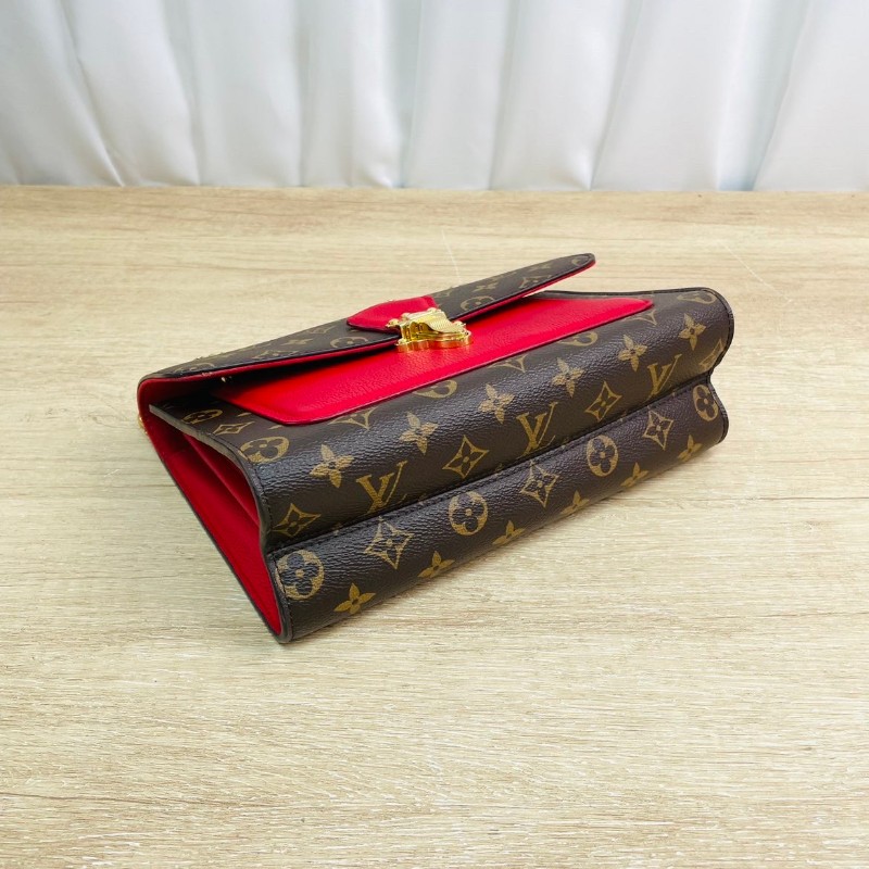 LV victoire維多利亞老花拼紅色鏈條包-2