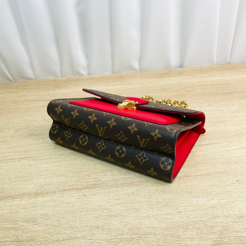 LV victoire維多利亞老花拼紅色鏈條包-3