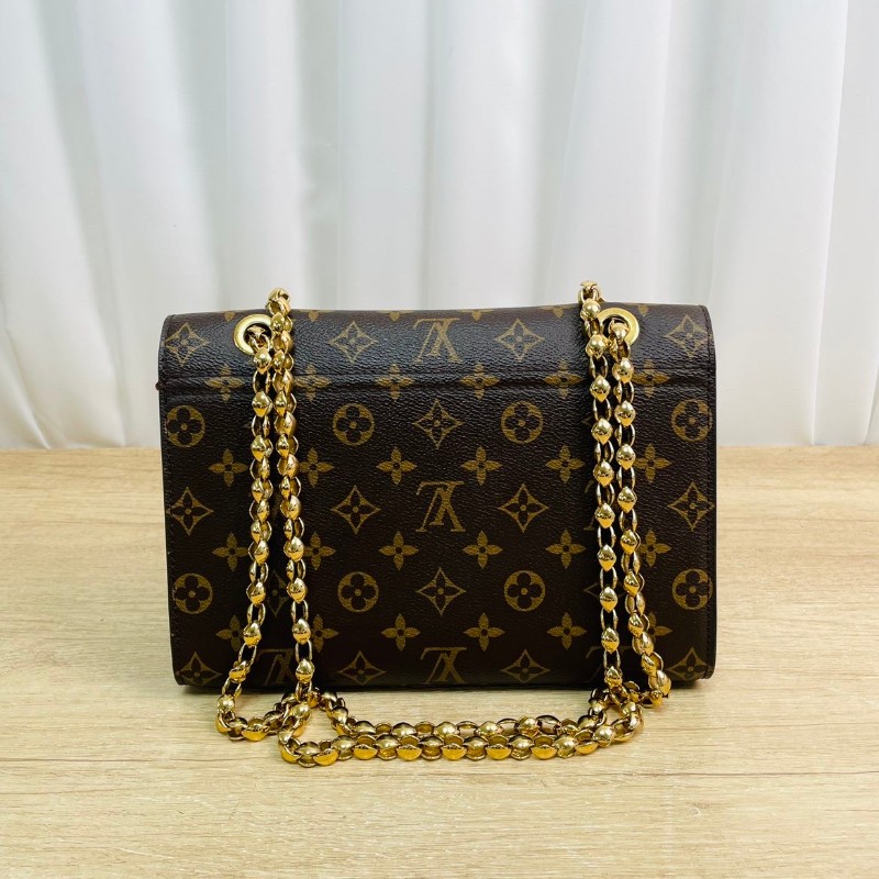 LV victoire維多利亞老花拼紅色鏈條包-4