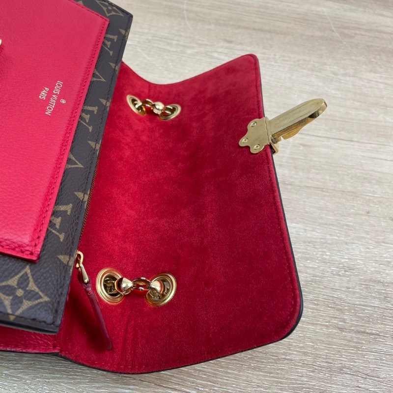 LV victoire維多利亞老花拼紅色鏈條包-7