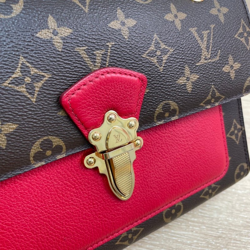 LV victoire維多利亞老花拼紅色鏈條包-9