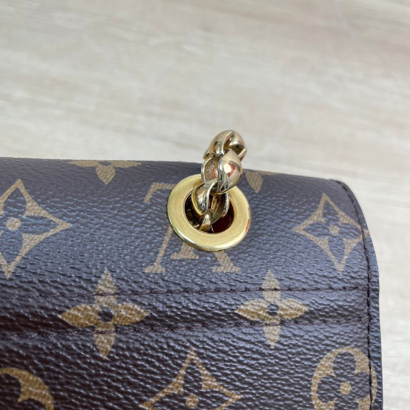 LV victoire維多利亞老花拼紅色鏈條包-11