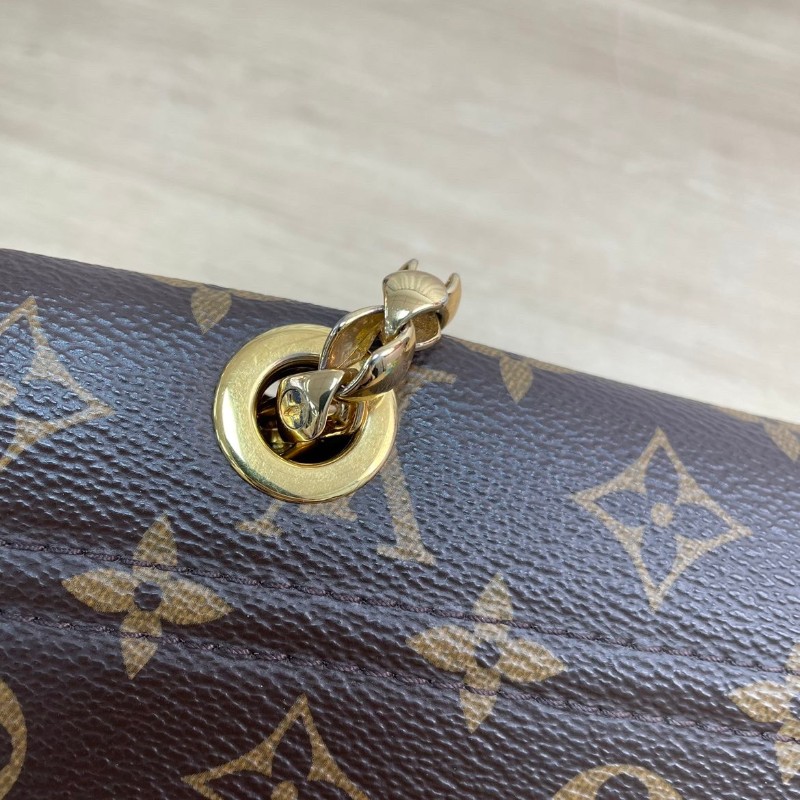 LV victoire維多利亞老花拼紅色鏈條包-12