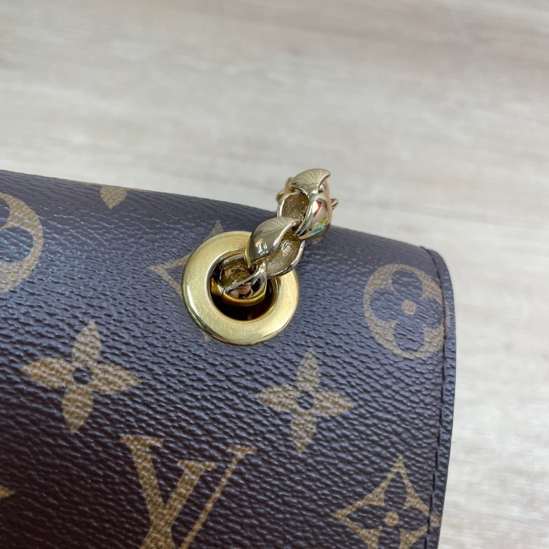 LV victoire維多利亞老花拼紅色鏈條包-13