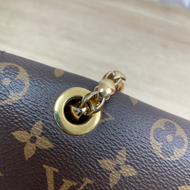 LV victoire維多利亞老花拼紅色鏈條包-14