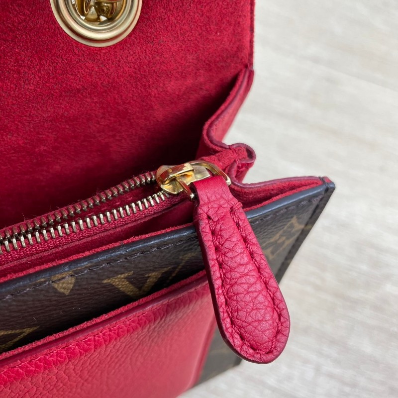 LV victoire維多利亞老花拼紅色鏈條包-15