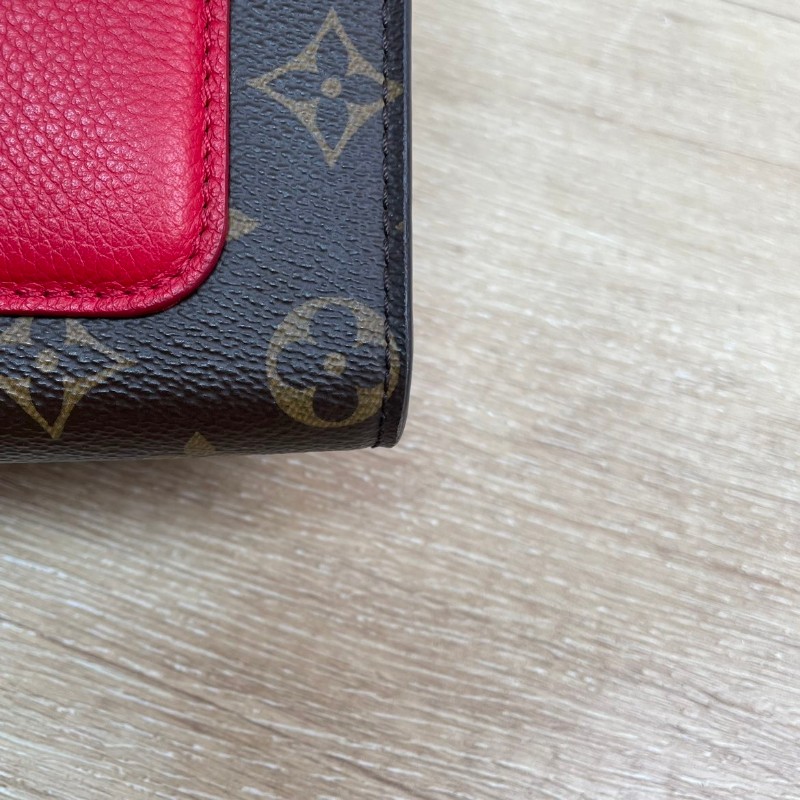 LV victoire維多利亞老花拼紅色鏈條包-19