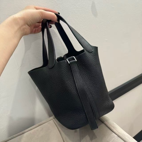 「JL精品代購」 愛馬仕黑銀菜籃子18 Hermes picotin