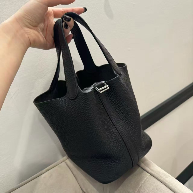 「JL精品代購」 愛馬仕黑銀菜籃子18 Hermes picotin-1