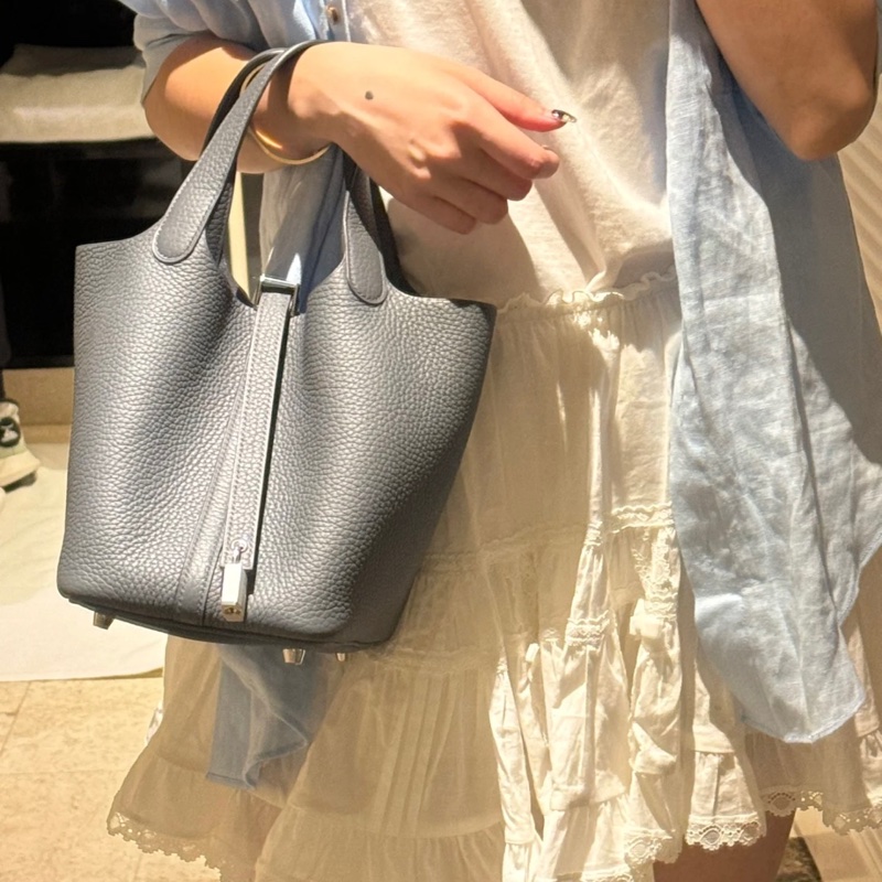 「JL精品代購」 愛馬仕黑銀菜籃子18 Hermes picotin-3