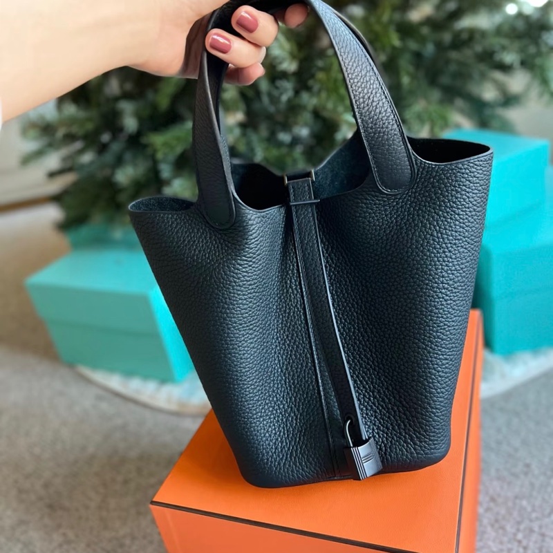 「JL精品代購」 愛馬仕黑銀菜籃子18 Hermes picotin-4