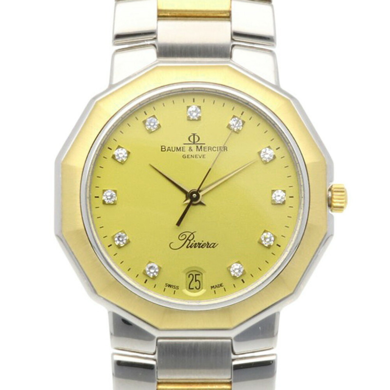 名士 (Baume & Mercier) Riviera 系列腕錶,不鏽鋼材質,型號 5131,石英機芯,男士款,經重新拋光,鑲嵌 11 顆鑽石。-0