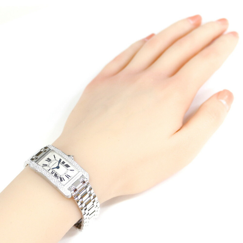 卡地亞 Tank Américaine SM 腕錶 18K金 2489 石英翻新女錶 卡地亞錶殼 鑽石 羅馬數位時標-1