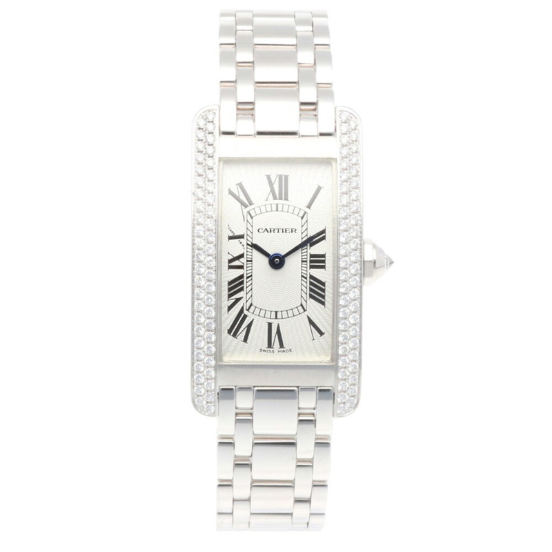卡地亞 Tank Américaine SM 腕錶 18K金 2489 石英翻新女錶 卡地亞錶殼 鑽石 羅馬數位時標-7