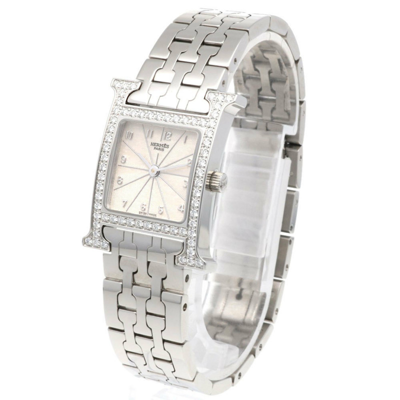 愛馬仕H系列腕錶,不鏽鋼錶殼,型號HH1.230,石英機芯,經重新拋光,女士錶圈鑲嵌鑽石。-2