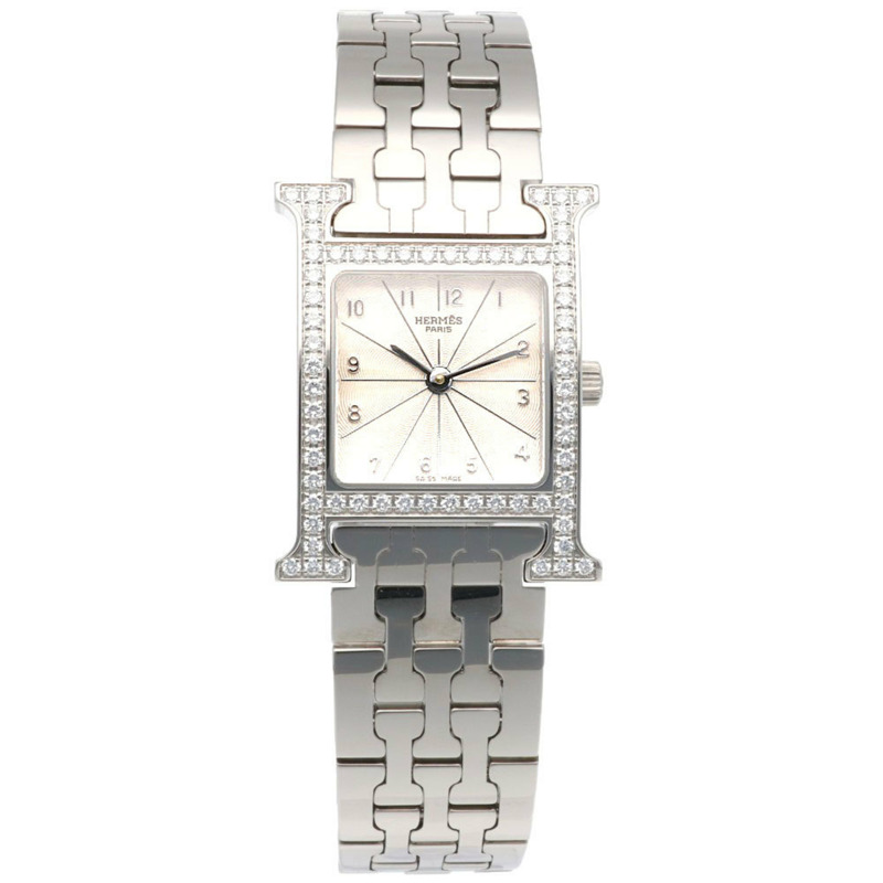 愛馬仕H系列腕錶,不鏽鋼錶殼,型號HH1.230,石英機芯,經重新拋光,女士錶圈鑲嵌鑽石。-7