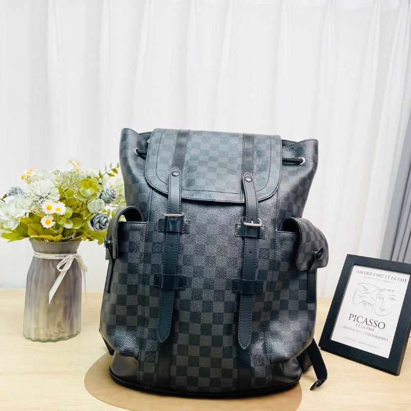 LV christopher 黑棋盤格雙肩包登山包-0