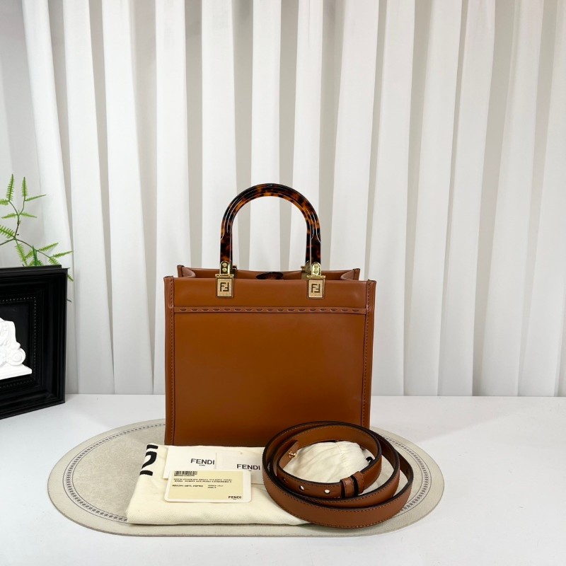 FENDI 焦糖色中號托特包 大氣復古範 琥珀色玳瑁手柄配金色五金-1