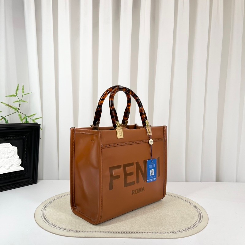 FENDI 焦糖色中號托特包 大氣復古範 琥珀色玳瑁手柄配金色五金-2