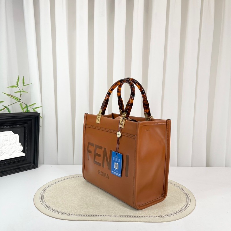 FENDI 焦糖色中號托特包 大氣復古範 琥珀色玳瑁手柄配金色五金-3