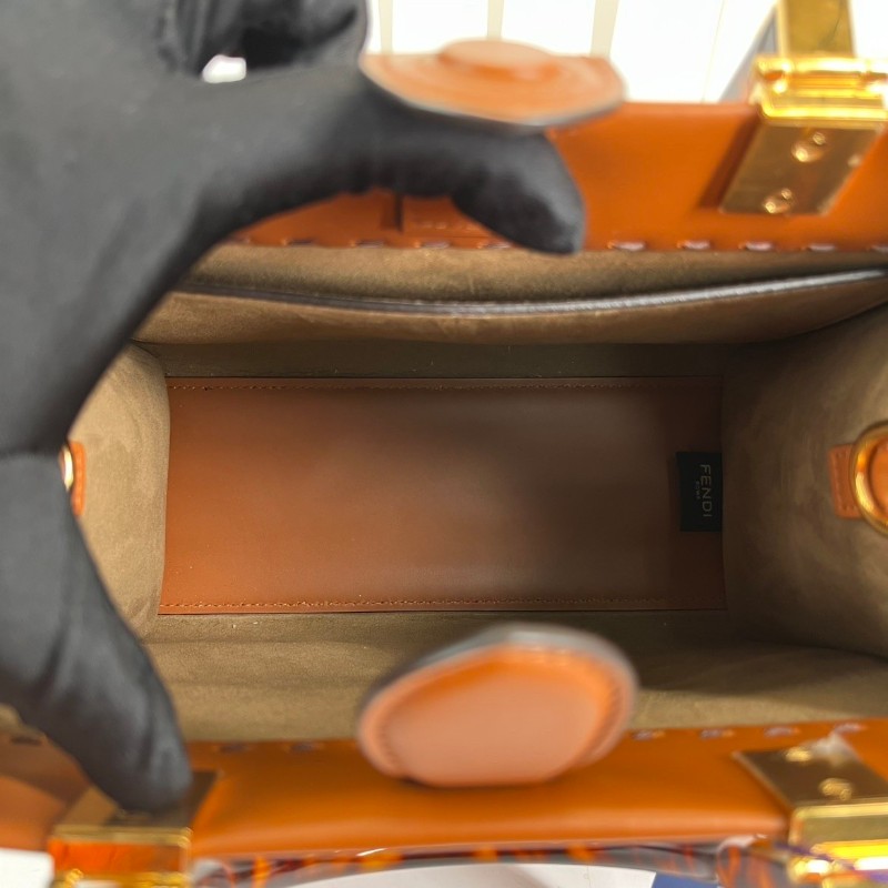 FENDI 焦糖色中號托特包 大氣復古範 琥珀色玳瑁手柄配金色五金-5