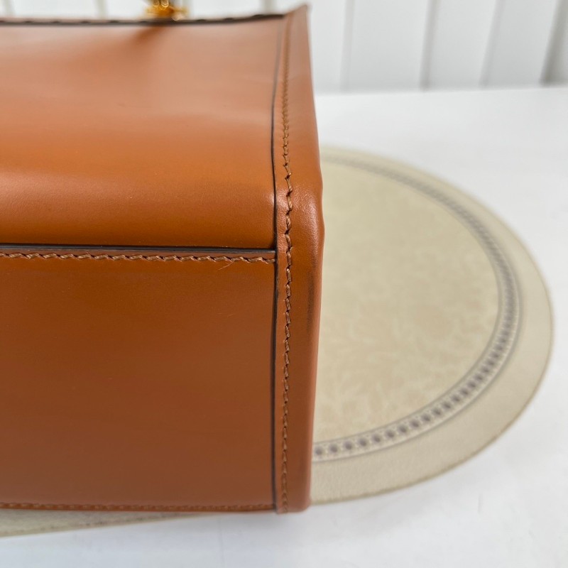 FENDI 焦糖色中號托特包 大氣復古範 琥珀色玳瑁手柄配金色五金-6