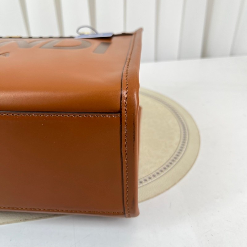 FENDI 焦糖色中號托特包 大氣復古範 琥珀色玳瑁手柄配金色五金-9