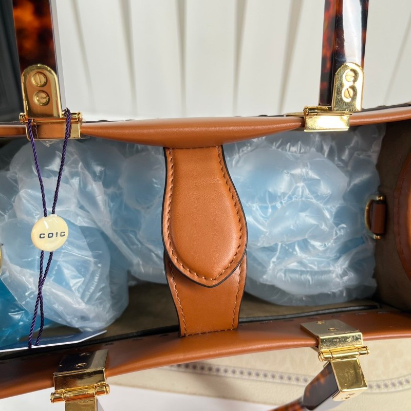 FENDI 焦糖色中號托特包 大氣復古範 琥珀色玳瑁手柄配金色五金-10