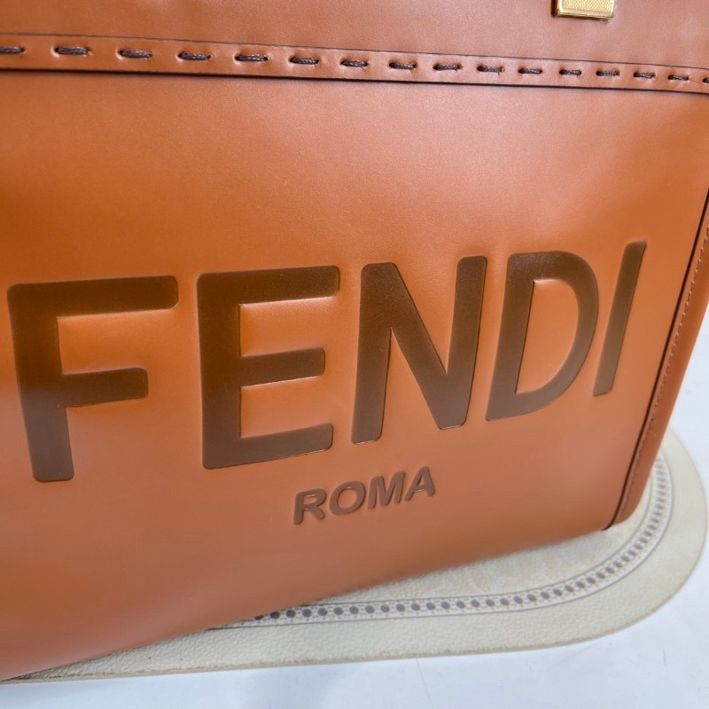 FENDI 焦糖色中號托特包 大氣復古範 琥珀色玳瑁手柄配金色五金-13