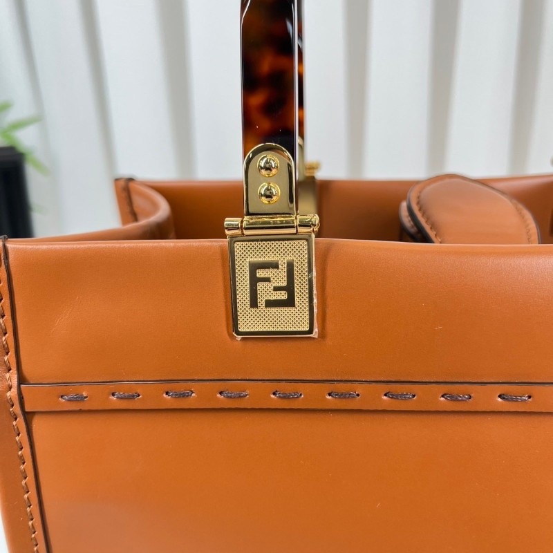 FENDI 焦糖色中號托特包 大氣復古範 琥珀色玳瑁手柄配金色五金-14