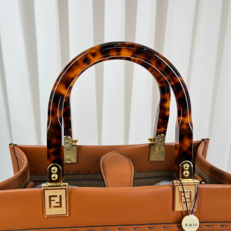 FENDI 焦糖色中號托特包 大氣復古範 琥珀色玳瑁手柄配金色五金-15