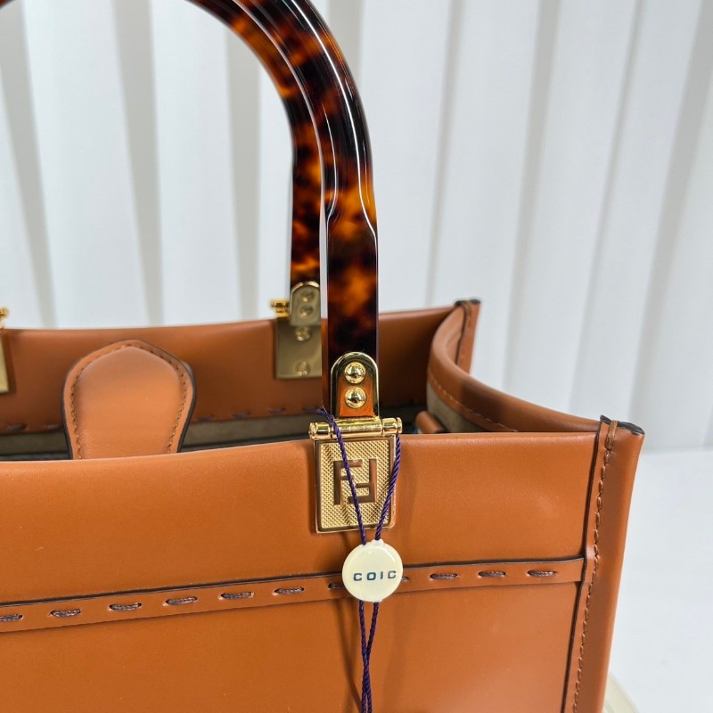 FENDI 焦糖色中號托特包 大氣復古範 琥珀色玳瑁手柄配金色五金-16