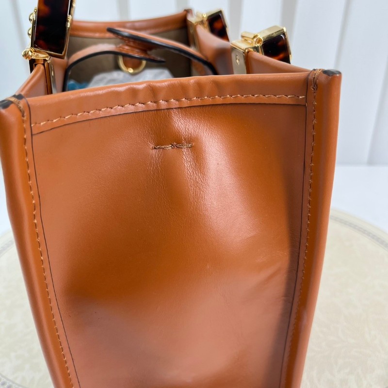 FENDI 焦糖色中號托特包 大氣復古範 琥珀色玳瑁手柄配金色五金-18