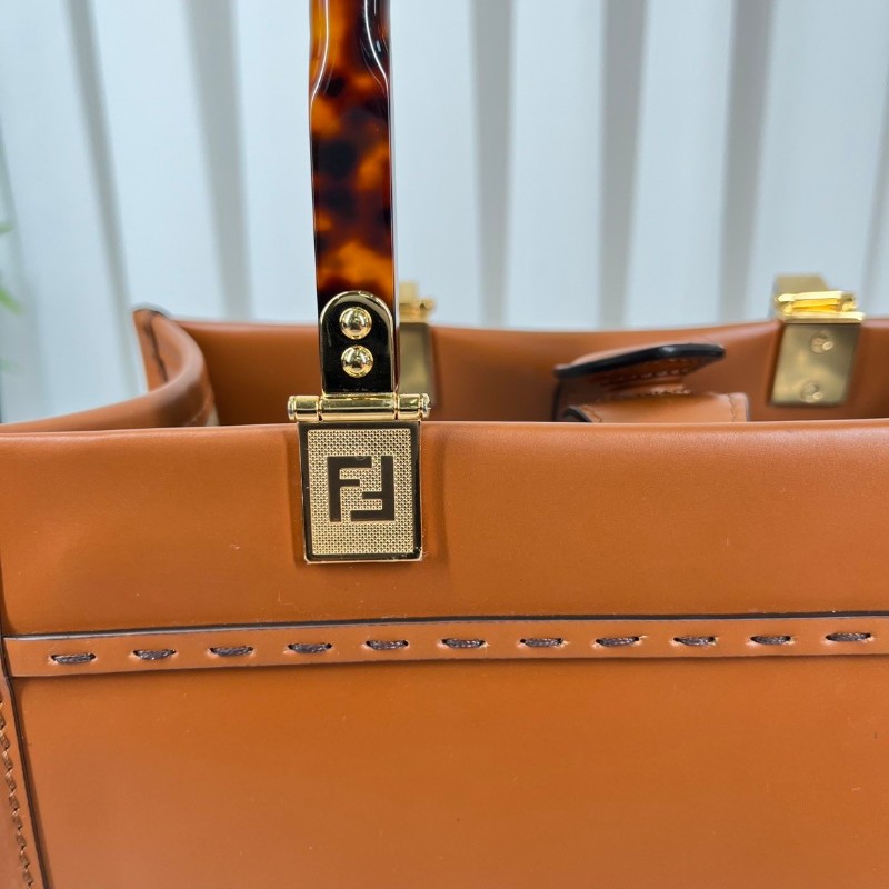 FENDI 焦糖色中號托特包 大氣復古範 琥珀色玳瑁手柄配金色五金-19