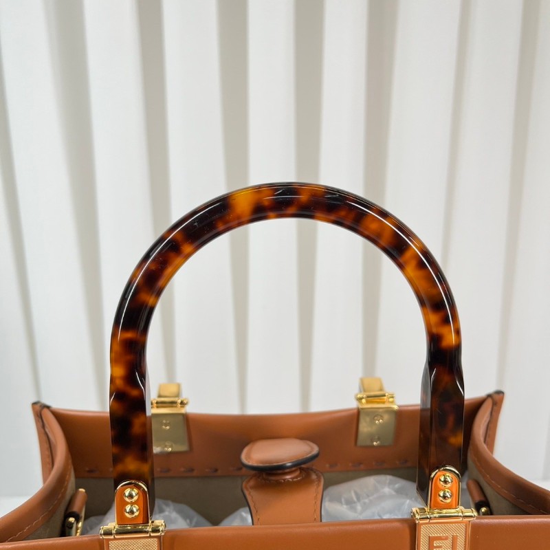 FENDI 焦糖色中號托特包 大氣復古範 琥珀色玳瑁手柄配金色五金-20