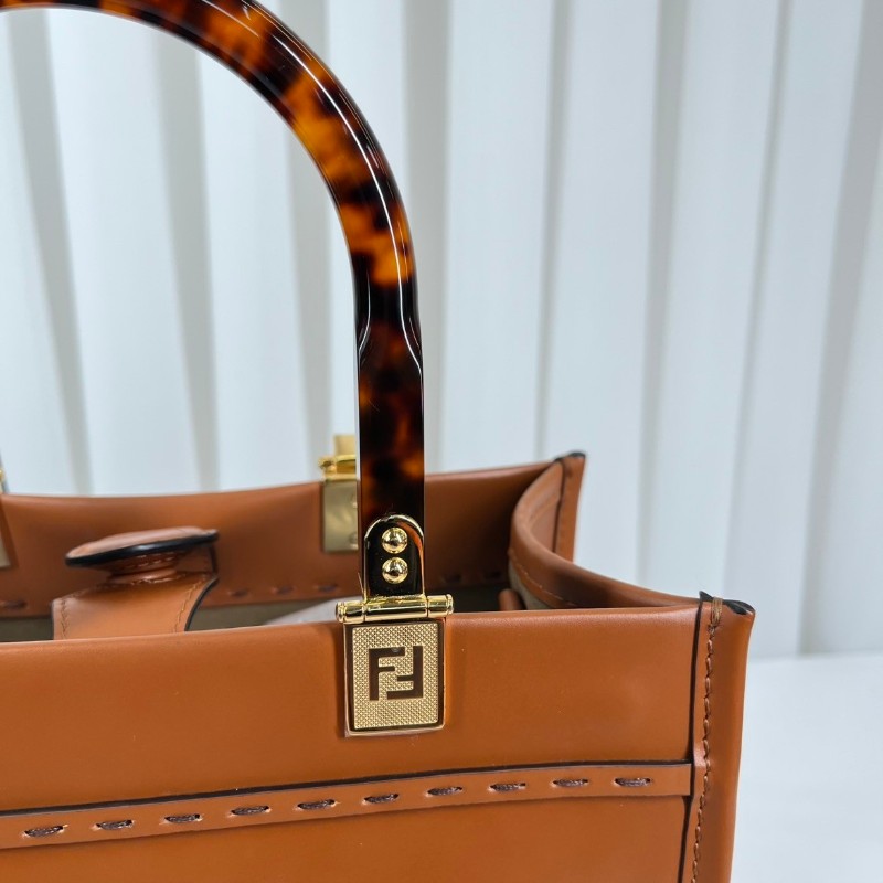 FENDI 焦糖色中號托特包 大氣復古範 琥珀色玳瑁手柄配金色五金-21